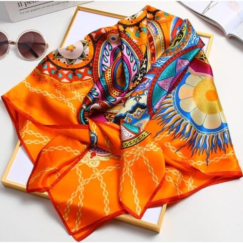 Women 100% Silk Scarf Square 2021 Brand Hougzhou Green Silk Bandana Wraps for Ladies Printed Big Square Silk Scarf Neck 90x90cm