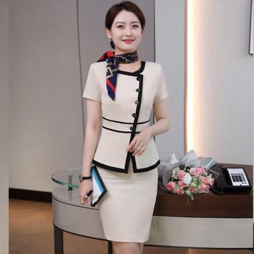 Formal Women Business Suits with2 Piece Set Skirt and Tops Professional Ladies Office Work Wear Blazers Set with Scarf Ol Styles