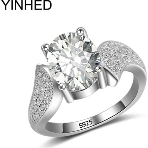 YINHED Big 3 Carat Pigeon Eggs Zircon CZ Diamant Ring Real Solid 925 Sterling Silver Wedding Rings for Women Hot Gift ZR225