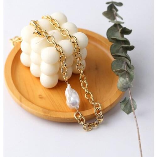 Women balok nutural pearl chain necklace entry lux baroque freshwater pearl gold plated torque