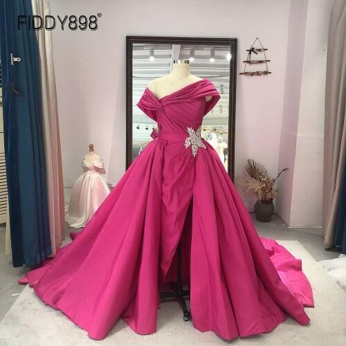 Fuchsia Evening Dresses for Women 2020 Party Elegant Taffeta A Line Formal Party Gown Long Formele Jurken Robe De Nuit