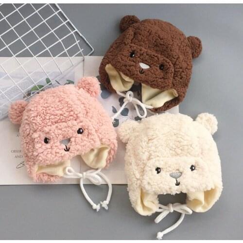 Baby Boy Girl Cartoon Bear Winter Hat 2021 Autumn Fashion Fleece Warm Cap Toddler Soft Earmuffs Hats Newborn Photography Props