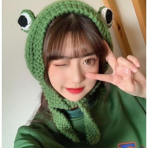 2020 Frog Hat Winter Womens Beanie Skullies Knitted Hat Warm Earflap Cute Hip Hop Men Beany Female Cap Christmas Gift MZ038