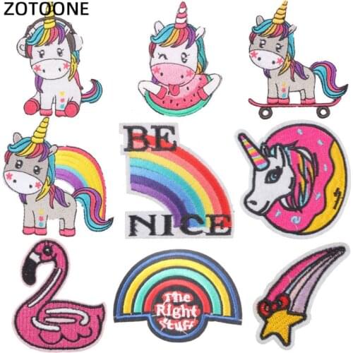 ZOTOONE Iron on Unicorn Patches for Stripes Clothes Embroidered Diy Stranger Things Wages Flamingo Cute Patch Sticker Applique G