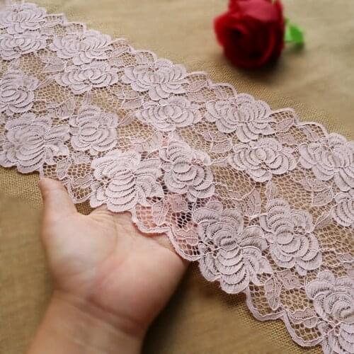 1meter/lot 18cm beautiful good quality Thinken Lotus pink color flower embroidered lace trim elastic accessories X135