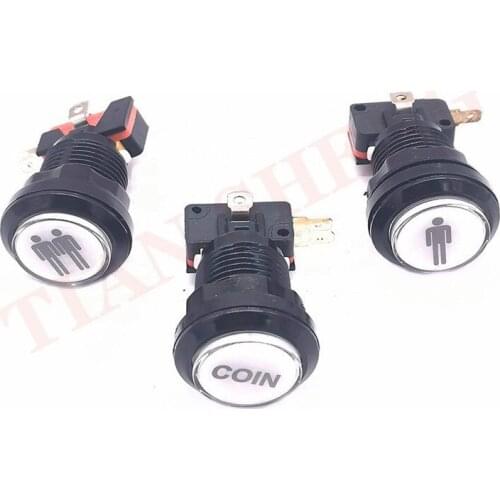 1PCS 12V 32mm Small round Black ring illuminated led push button switches with customize 1P/2P/Coin letters