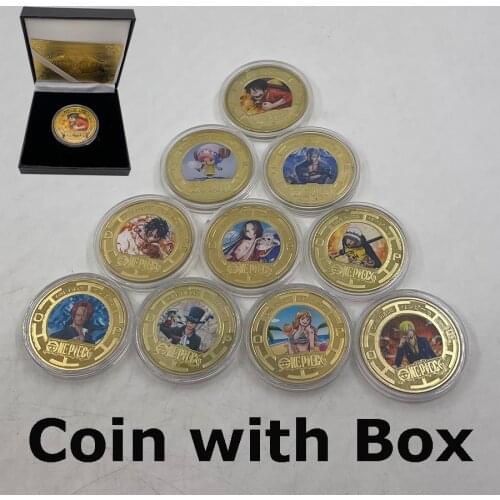 10 Designs Japanese Grandista One Piece Luffy Grandline Men Zoro Nami Shanks Anime Gold Coin in Box for Collection and Gifts