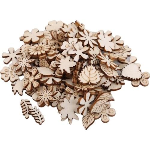 Home Decoration Hanging Ornament Accessory Painting Scrapbooking Craft Wooden DIY Plant Flower Shape Handmade 100pcs