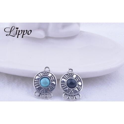 12pcs 15*20mm 3 Hole Round Connector Jelwery Earring Antique Silver color Charms Metal Alloy Connectors