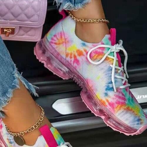 2021Autumn Vulcanized Shoes Light Mesh Breathable Flats Lace Up Female Air Cushion Casual Walking Footwear Shoes For Women