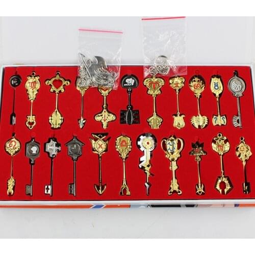 22pcs/set Fairy Tail Lucy Cosplay Key Keychain Figure the Zodiac Gold Key Pendants Action Toy
