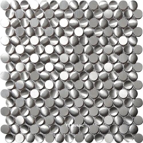 3D Concave Convex Penny Round Modern Glossy Silver Metal Stainless Steel Mosaic Tiles Bathroom Basin Backsplash Living Room Wall