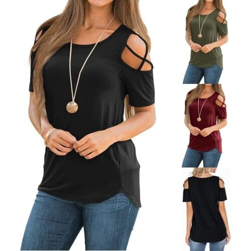 Women Summer Short Sleeve Strappy Cold Shoulder Tee Shirt Tops Blouses Fashion Female Off Shoulder Casual Daily Blouse Crop Top