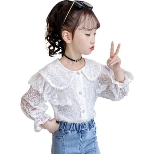 Blouses For Girls Lace Floral Girls Shirts Kids White Blouse For Girls Cute Style School Uniform For Girls 6 8 10 12 14