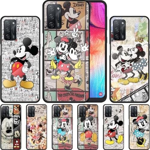 Disney Retro Mickey for OPPO Realme 7i 7 6 5 Pro C3 XT A9 2020 A52 Find X2Lite Luxury Tempered Glass Phone Case Cover
