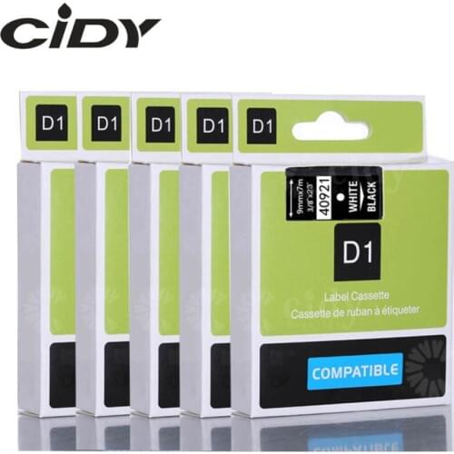 Cidy 5pcs Compatible Dymo Labelmanager 9mm D1 White on Black Dymo Maker 40921 Label Tape Cartridges Factory Supply