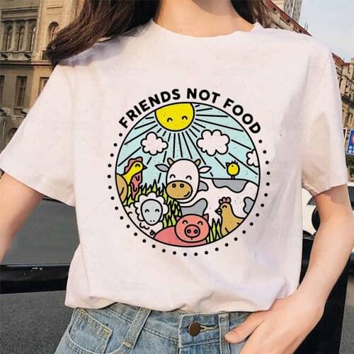Animals Are Friends Not Food Vegan Shirt Harajuku Style Cute Animal Cow Sheep Kawaii Tshirt Vegetarian Gift 100% Cotton Tees