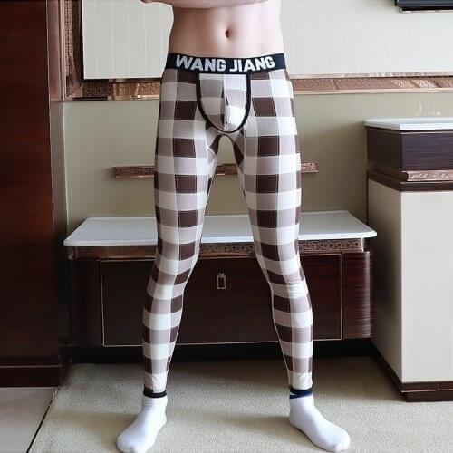 Hot Sale Mens Underwear Boxer Shorts Warm Pants Fashion Cotton Lattice Thermal Long Johns Men Leggings Bottoms