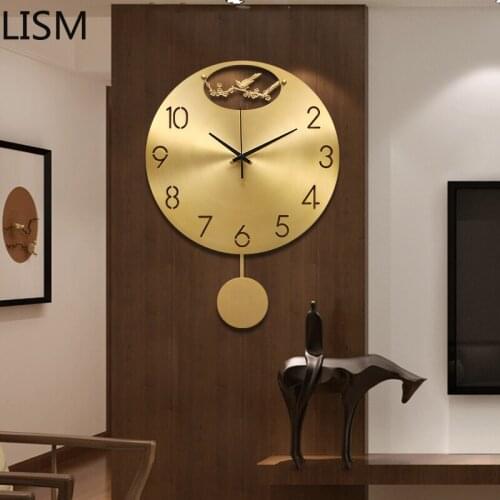 Living Room Modern Design Wall Clock Mechanism with Pendulum Modern Design Nordic Art Simple Copper Restaurant Decoration Zegary