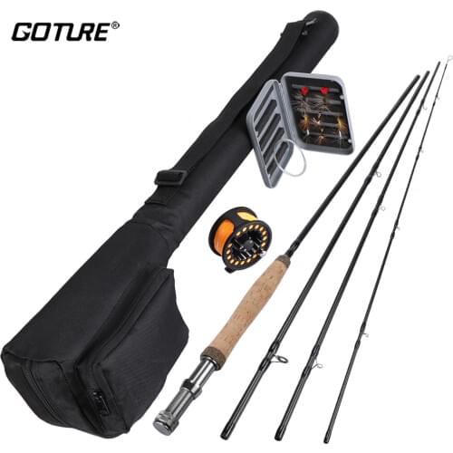 Goture 5/6 Fly Fishing Rod Set 2.7m Carbon Fiber Fishing Rod, Aluminum Fly Fishing Reel,Dry Flies Tapered Leader For Fishing
