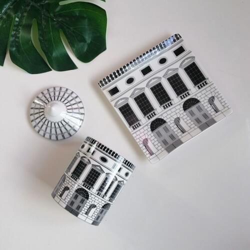 Ceramic Italy Style New Swan Stone Castle Tarro Neushwanstein Castle Tableware Decorative Plate Tea Storage Jar