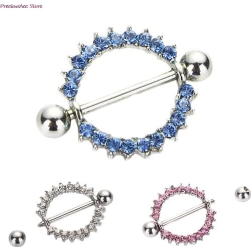 Circle Shield Piercing Rings 1 pcs Rhinestone Nipple Piercing Fashion Body Piercing Gem Paved Body Jewelry for Women Girls