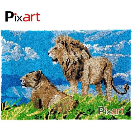 Latch Hook Rug King and Queen Crocheting Tapestry Kits DIY Carpet Rug Chunky Yarn Needlework Knitted Floor Mat Hobby & Crafts