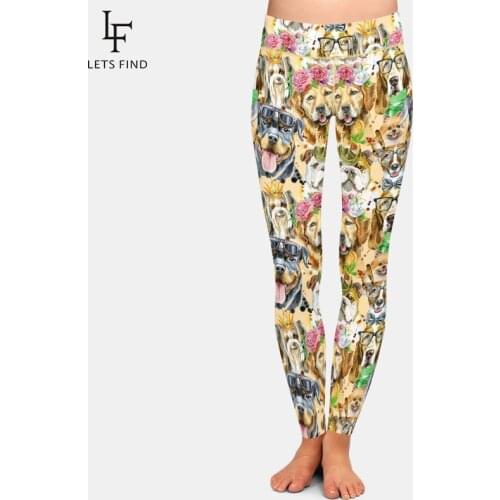 LETSFIND Fashion Women Leggings 3D Cute Dogs Print High Waist Plus Size Fitness Leggings Ankle-Length Casual Pants