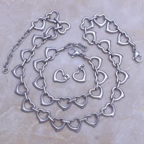 Fahion Jewelry Set Stainless Steel Heart Necklace Bracelet and Earrings For Man & Woman Joyas Jewels Store SJ535006