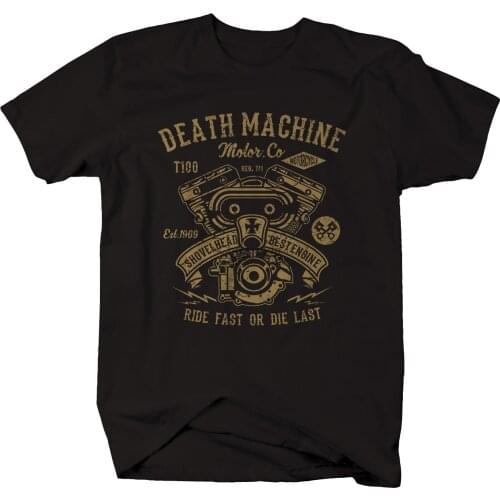 Death Machine Shovelhead Ride Fast Die Last Vintage Motorcycle Retro Tshirt - XLarge Jet Black