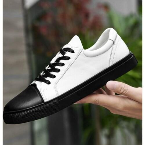 Genuine Leather Shoes For Men Luxury Brand Casual Mens Shoes Lace-up Fashion Flat Shoes Black White Sneakers