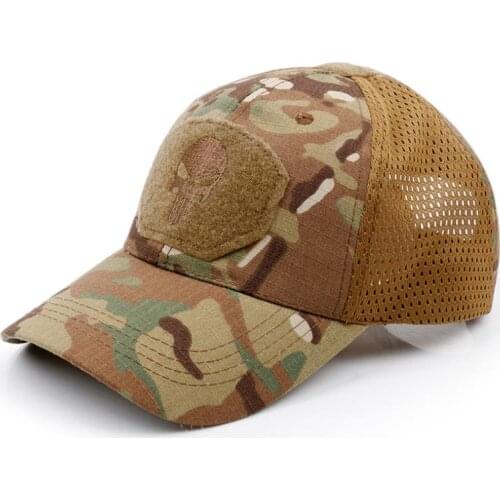 Punisher Skull Multicam Operator Cap Men Mesh summer Fitted Tactical Cap Special Force Sniper SWAT Hat Hunting Camouflage