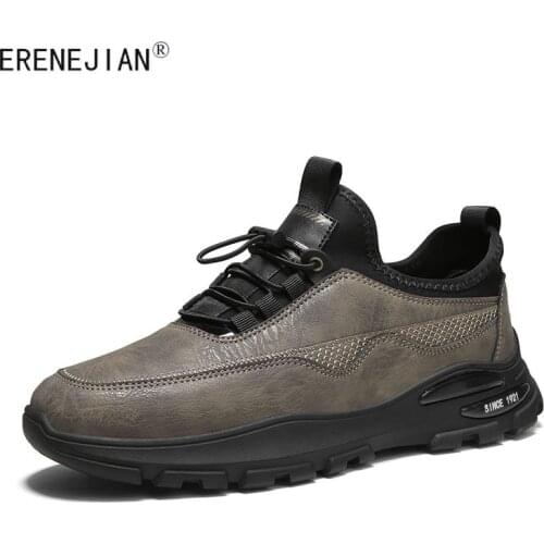 ERENEJIAN Mens Casual Leather Sneakers Lace Up Slip On Shoes Comfortable Footwear For Male Non Slip Fashion Zapatallias