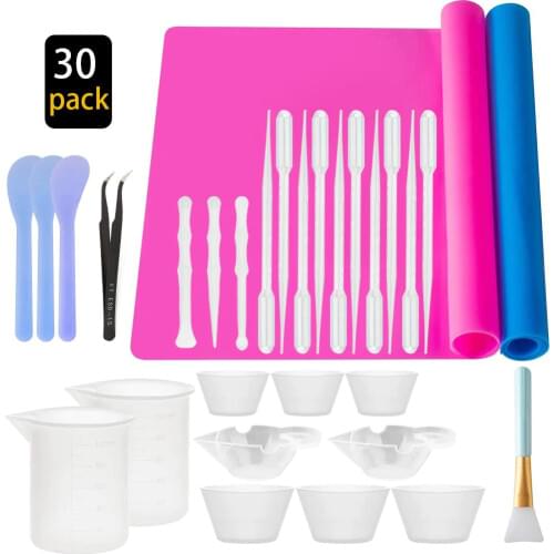 30pcs Resin Mould Making Tool Kit Silicone Mat 100ml Measuring Cups Liquid Epoxy Resin Stirring DIY Jewelry Making Tools