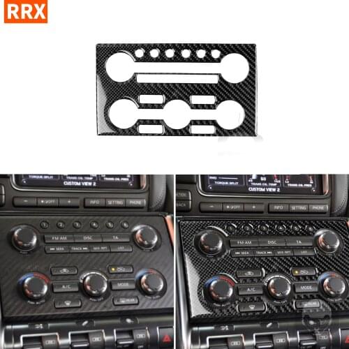For GTR R35 2008-2016 Real Black Carbon Fiber Stickers Air Conditioning Panel Radio Button Frame Interiors Car Accessories