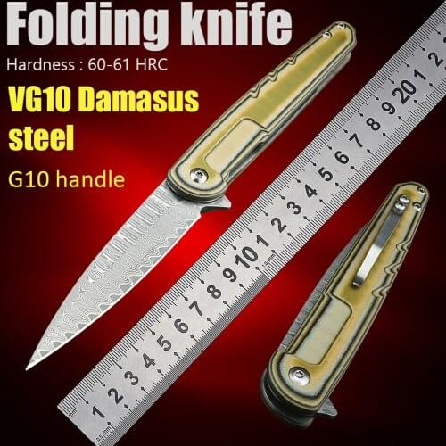 Damascus knife folding blade ball bearing pocket knives hunting knife survival outdoor tactical camping self defense knife