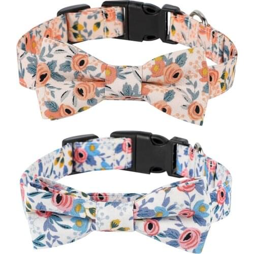 Dog Collar with Bow tie, Cute Flower Pattern Dog Collar with Adjustable Buckle Collar for Small Medium Large Dogs Puppy