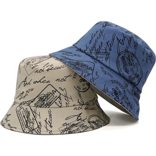 2021 Fashion Summer Graffiti Letter Bucket Hat Women Men Hip Hop Fisherman Hat Panama Outdoor Travel Sunscreen Sun Hat Bob