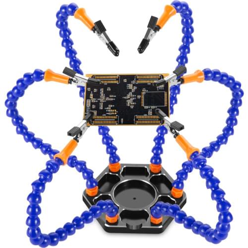 Soldering Station with Six Flexible Arms Metal Base Soldering Tool 6 Soldering Aid Vise Aluminum Base for Soldering Repair