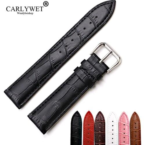 New Wrapped Genuine Leather Band Watch Classic Alligator Grain Strap Belt With Silver Polished Bukle 12 14 16 18 20 22 24mm