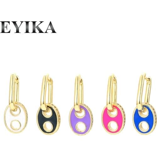 EYIKA Trendy Design Small Gold Color Hoop Earrings Fashion Cute Pig Nose Zircon Multicolor Neon Enamel Aretes for Women Jewelry