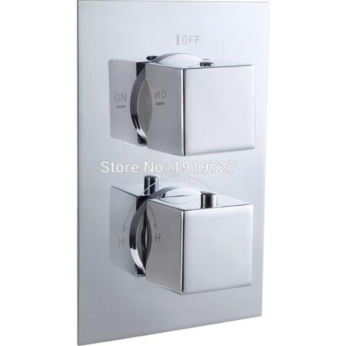 Vidric High Quality Concealed Bathroom Bath Thermostatic Shower Valve Mixer Tap Square 2 Dial 2 Way Temperature Control 2 Functi