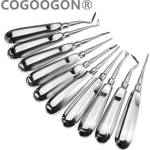 10Pcs Stainless Steel Dental Luxating Lift Elevator Teeth Clareador Curved Root Hexagon Handle Dentist Surgical Instrument Tool