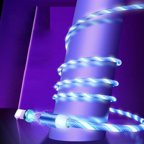 Flow Luminous Lighting Magnetic 8 Pin USB C Cable For iPhone XR X 11 8 Micro USB Charger Fast Charging Magnet Charge Type-C Cabo