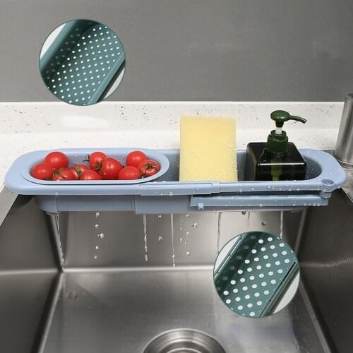 Kitchen Telescopic Sink Rack Organizer Drainer Rack Storage Basket Bag Faucet Soap Sponge Holder Adjustable Kitchen Accessories
