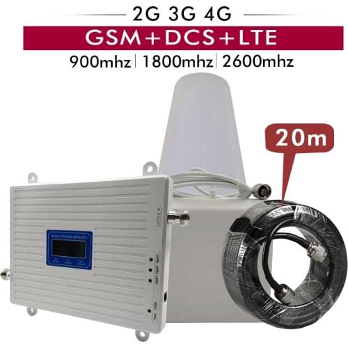 Tri Band Signal Booster 2G 3G GSM 900+DCS/LTE 1800(B3)+4G FDD LTE 2600(B7) Mobile Phone Signal Repeater Amplifier Full set #20M