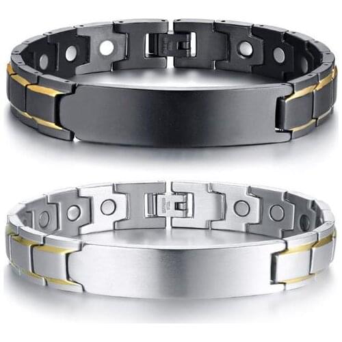 12mm 8.66'' Heavy 55g Pure Stainless Steel Jewelry Mens magnetic health care stone Chain ID Bracelet Link Chain SHINY