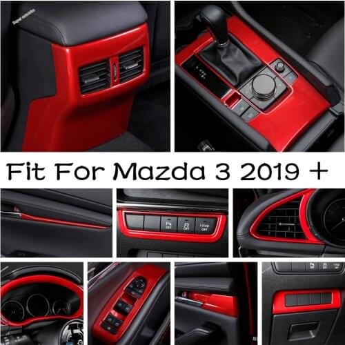 Inner Door Handle Bowl / Gear Shift Head Knob / Dashboard Screen Cover Trim Fit For Mazda 3 2019 - 2021 Red Interior Refit Kit