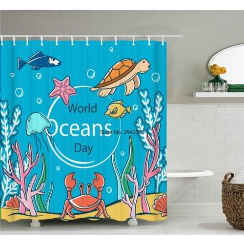 3D Cartoon Ocean Sailing Ship Waterproof Fabric Shower Curtain Bathroom Curtains Cute Fish Printed Bath Screen Decoration