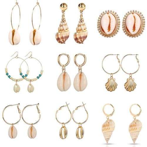 Yobest 28 Style Gold Silver Color Cowrie Metal Sea Shell Earring For Women Shell Statement Earrings 2019 Summer Beach Jewelry